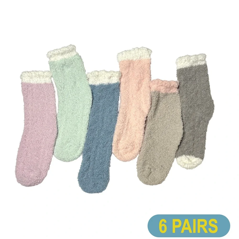 Fashion Fuzzy Thick Winter‎ Socks One Size Colorful Pastel Bright 6 PACK NEW